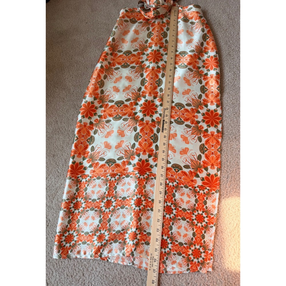 House of Harlow Midi Dress Floral Cutout Satin Slip Sleeveless Orange Size Small - Picture 7 of 10